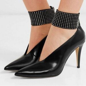 NWOT Christopher Kane Crystal Embellished Leather Pump Heels Black
